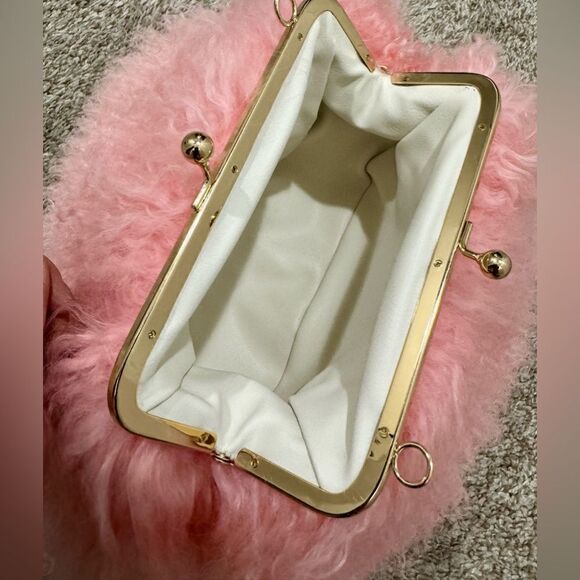 Pink Real Mongolian Lamb Fur Handmade Kisslock Wristlet/Shoulder Bag/Crossbody - Picture 15 of 16